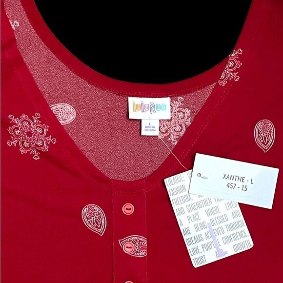 LuLaRoe Womens Large Xanthe Romper Red Bell Sleeves & V-Neck Casual Elegant - Picture 13 of 16